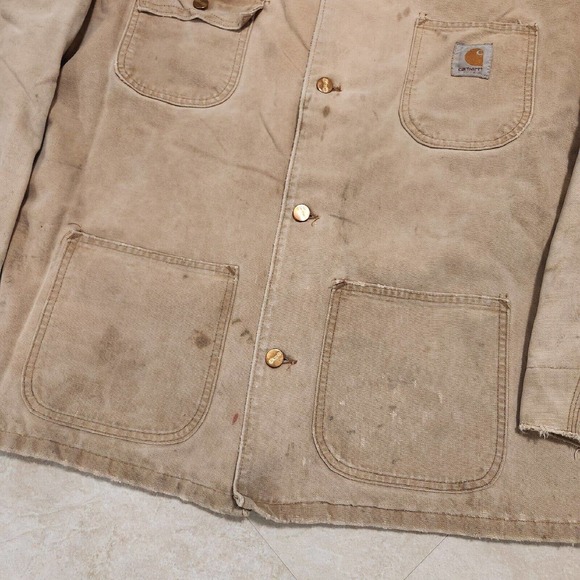 VTG Carhartt Mens FADED DISTRESSED USA Made Quilted Canvas Barn Work Jacket - Picture 2 of 12